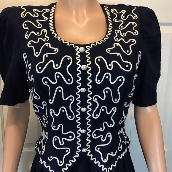 Plaza South Vintage Blue Beaded Short Sleeve Secretary Popover Dress Size 4 - Picture 3 of 8